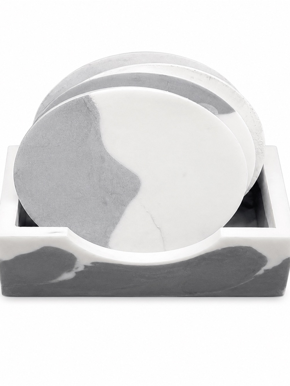Lwbloom Handmade Ceramic Coaster Set With Holder Grey & White Marble Decor